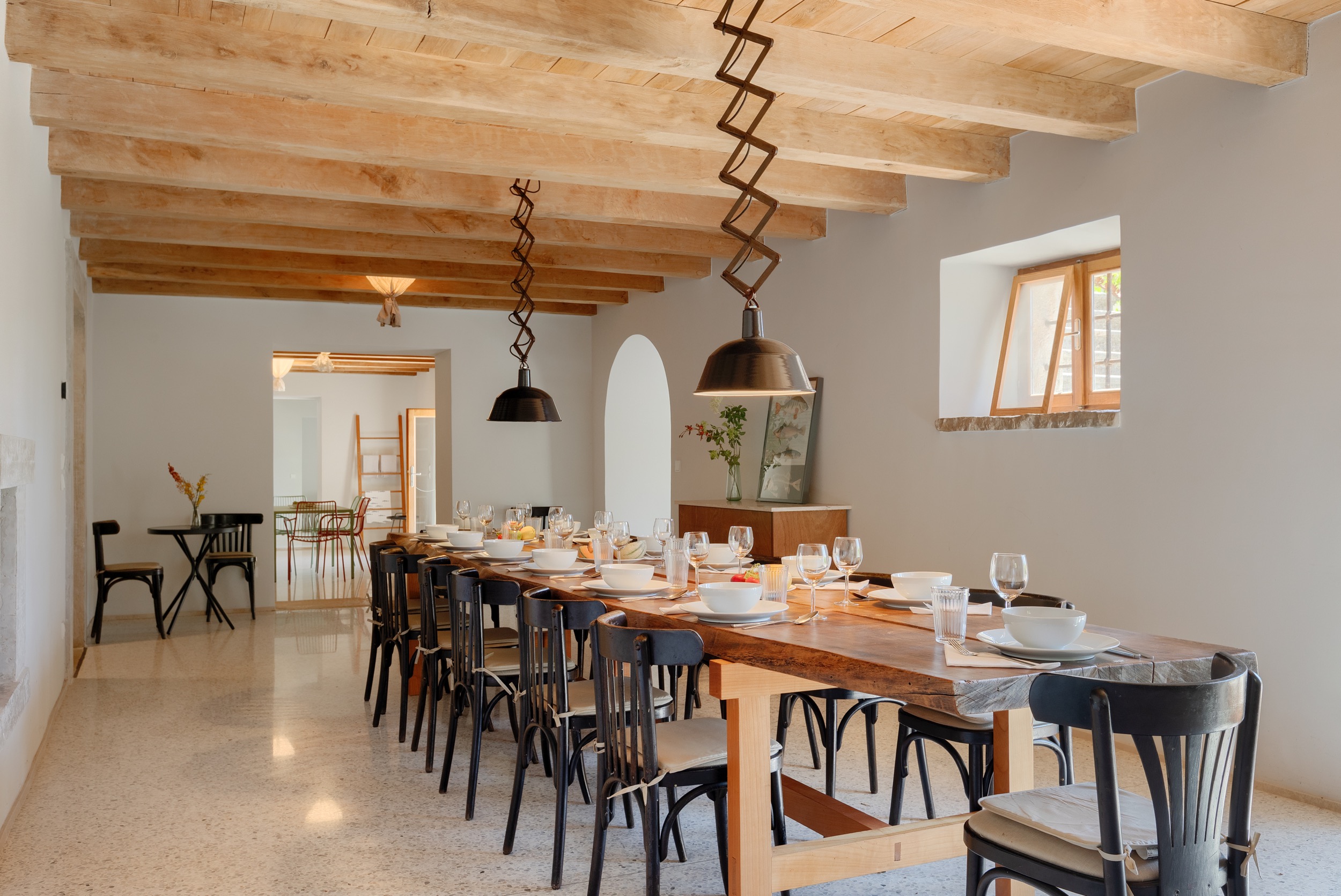 casa ceppi istria croatia interior dining room pendant lamps terrazzo floor view