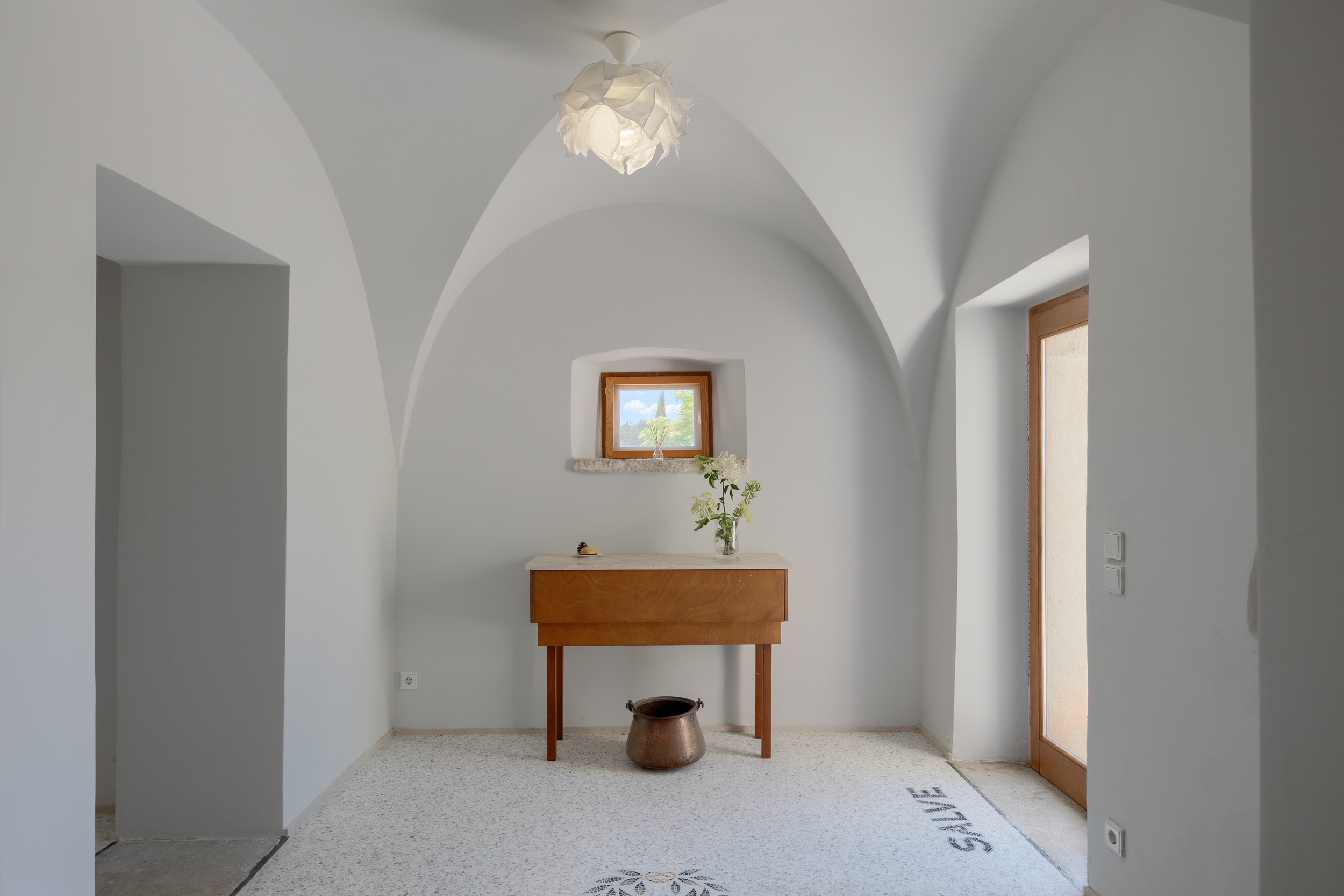 casa ceppi istria croatia interior vaulted ceiling room console table minimalist